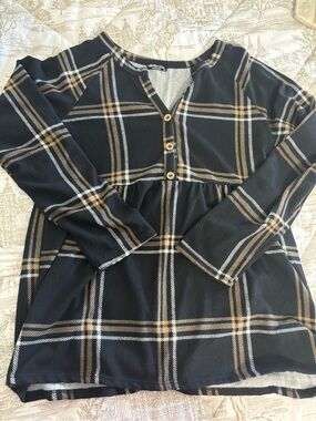 HEIMISH USA Long-Sleeve Baby Doll top with Faux Button Front